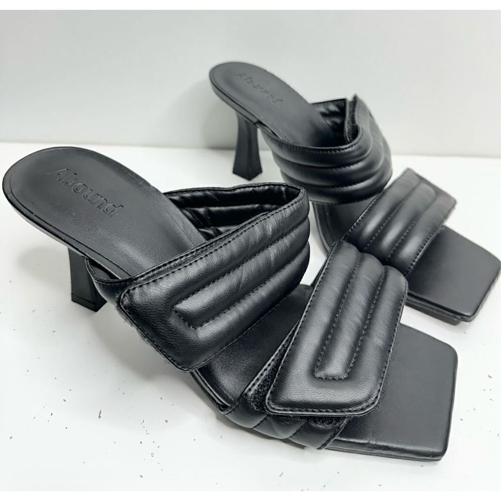 Abound Sandals Womens Size 7 Qarly Heeled Black Square Toe Slip On Open Toe Heel